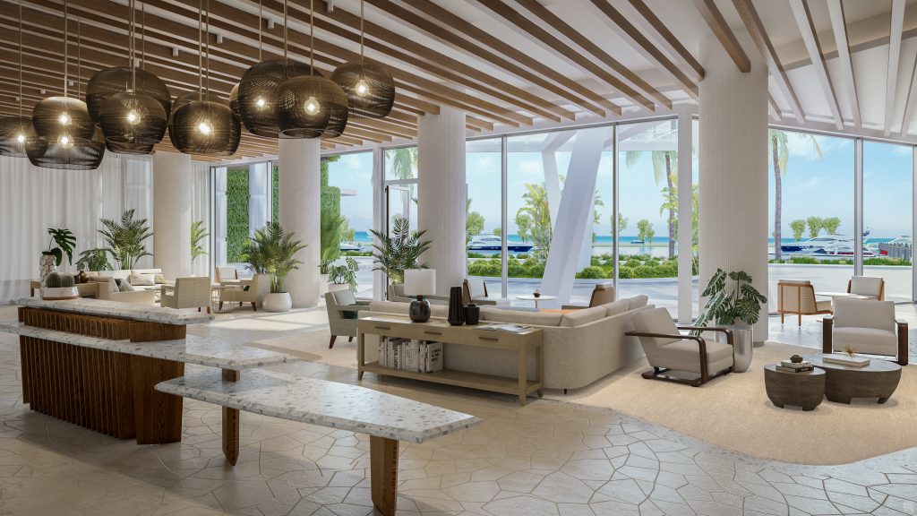 Luxurious lobby at Marina Pointe.