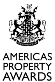 Alt text: "Logo of the Americas Property Awards featuring an elaborate coat of arms with a shield, crown, and heraldic beasts, symbolizing excellence in real estate."
