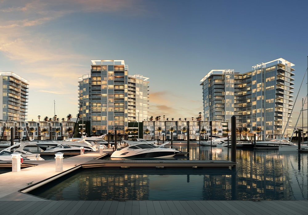 Marina and Marina Pointe Exterior at Dusk