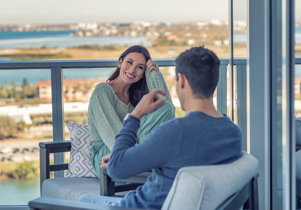 couple on the terrace overlooking tampa bay
