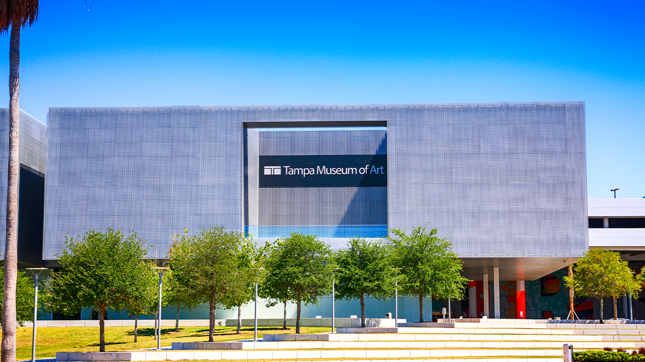Tampa Museum of Art with its modern grid-patterned exterior.